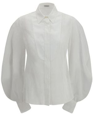 Brunello Cucinelli White Cotton Blouse - Grey
