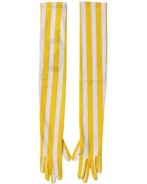 Dolce & Gabbana Yellow White Stripes Nylon Elbow Length Gloves - Metallic