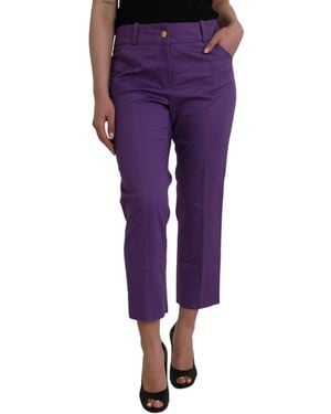 Bencivenga Purple Cotton Midwaist Straight Cropped Trousers