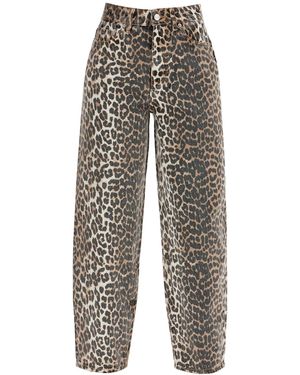 Ganni Leopard Print Barrel Jeans - Grey