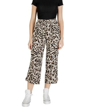 Ichi Beige Viscose Cropped Trousers - Black