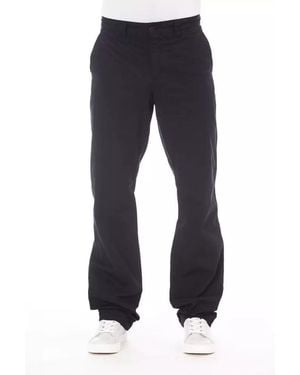 Alpha Studio Chic Contrasting Stitch Cotton Trousers - Blue