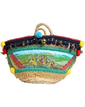 Dolce & Gabbana Multicolor Woven Straw Basket Embellished Sicily Bag - Blue