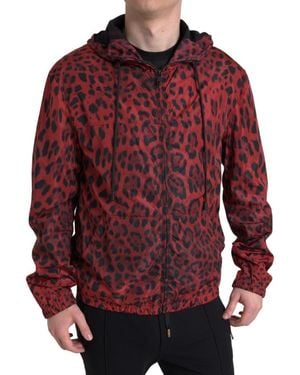 Dolce & Gabbana Leopard Hooded Bomber Full Zip Jacket - Red