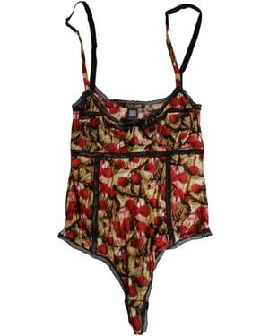 Roberto Cavalli Multicolor Cherryprint Lace Bodysuit Underwear - Brown