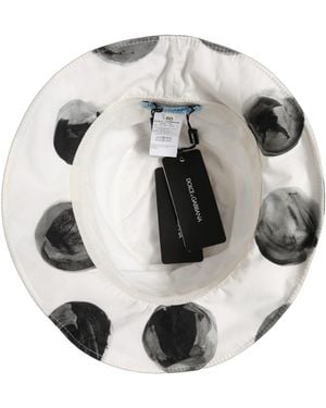 Dolce & Gabbana White Cotton Big Polka Dot Pattern Bucket Hat - Grey