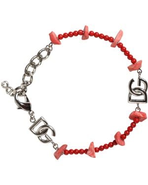 Dolce & Gabbana Tone Brass Beaded Resin Dg Logo Chain Bracelet - Red