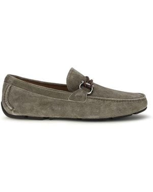 Ferragamo Grey Calf Leather Bos Taurus Slip - Green