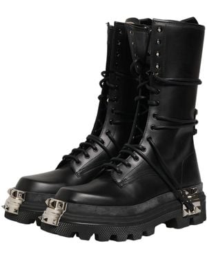 Dolce & Gabbana Black Stud Platform Combat High Boots Shoes