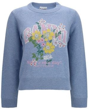 Ganni Wool Oves Aries Sweatshirt - Blue