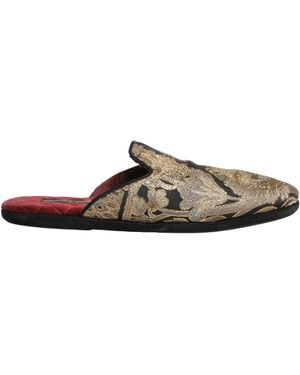 Dolce & Gabbana Black Floral Jacquard Flats Sandals Men Shoes - Brown
