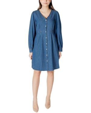 Ichi Blue Cotton Short Dress