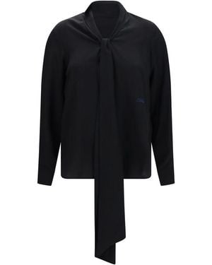Burberry Silk Blouse With Embroidered Logo And Scarf Detail - Black