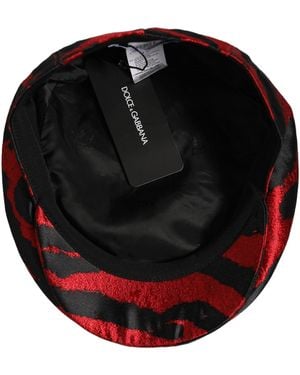 Dolce & Gabbana Men Red Black Stripe Cotton Newsboy Capello Hat