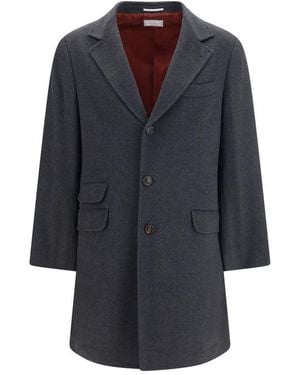Brunello Cucinelli Grey Cashmere Coat - Blue