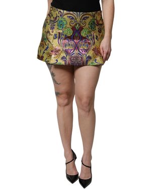 Dolce & Gabbana Floral Jacquard Mid Waist Mini Skirt - Green