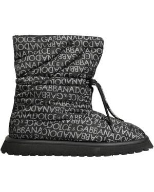 Dolce & Gabbana Black Logo Print Lace Up Snow Boots Shoes