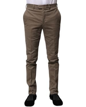 Bencivenga Brown Cotton Tapered Formal Dress Pants - Gray