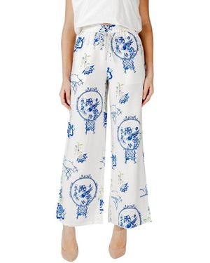 Ichi White Viscose Casual Pants - Blue