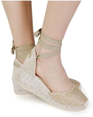 Espadrilles Grey Cotton High Heel Court Shoes - Natural