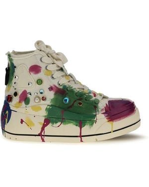 R13 High Top Sneakers Off Paint-Splatter - Green