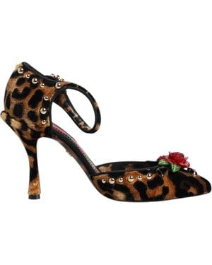 Dolce & Gabbana Brown Leopard Crystal Roses Court Shoes Shoes - Multicolour