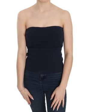 CoSTUME NATIONAL Strapless Zipper Back Tube Top Blouse - Blue