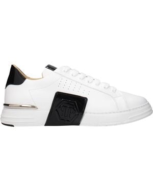 Philipp Plein White Leather Low Top Trainers