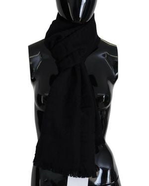 Gianfranco Ferré Black Wool Neck Wrap Shawl Fringes Scarf