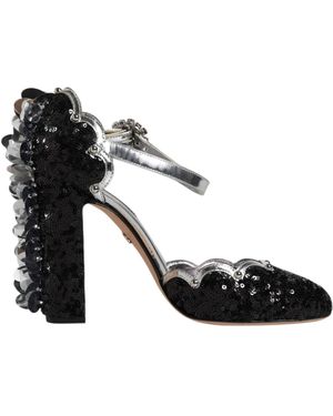 Dolce & Gabbana Silver Strass Ankle Strap Heels Sandals Shoes