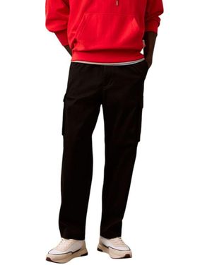 Calvin Klein Black Cotton Cargo Trousers - Red
