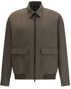 Brioni Bicolour Wool Coat - Green