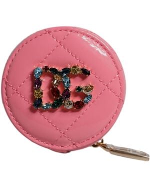 Dolce & Gabbana Lamb Leather Dg Crystal Round Coin Purse Wallet - Pink