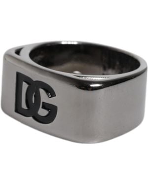 Dolce & Gabbana Tone Brass Anello Dg Logo Ring - Grey