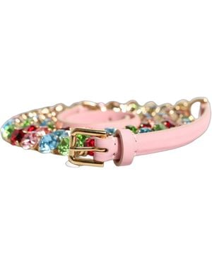 Dolce & Gabbana Pink Leather Crystal Chain Embellished Belt