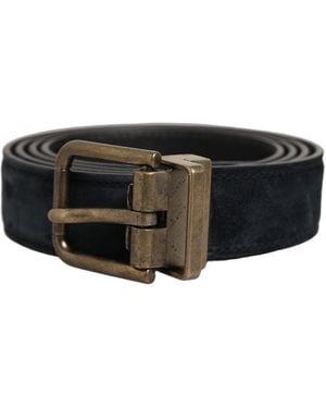 Dolce & Gabbana Men Black Leather Gold Tone Metal Buckle Belt