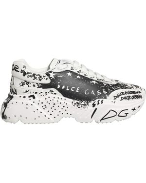 Dolce & Gabbana Daymaster Graffiti Low Top Trainers Shoes Calf Leather - White