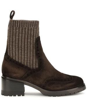 Santoni Brown Calf Leather Bos Taurus Ankle Boots