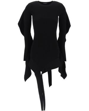 Mugler Asymmetric Mini Dress With Ruffle Details - Black