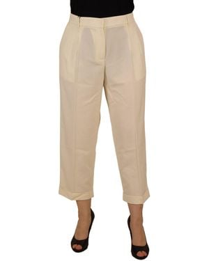 Dolce & Gabbana Ivory High Waist Cropped Folded Hem Trousers Trousers - Natural