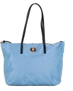 Versace Portuna Medusa Medium Cornflower Blue Nylon Leather Tote Bag Purse