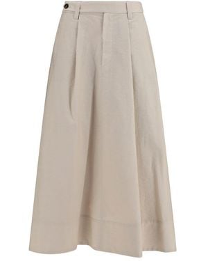 Brunello Cucinelli Beige Cotton Midi Skirt - Natural
