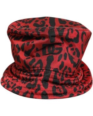 Dolce & Gabbana Nylon Leopard Print Bucket Cap Hat - Red