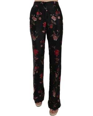 Dolce & Gabbana Dolce Gabbana Floral Print Boot Cut Trouser Trousers - Black