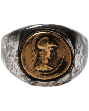 Dolce & Gabbana Silver Tone Engraved Two Colour Real Brass Ring - Black