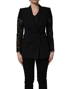Dolce & Gabbana Black Wool Doublebreasted Lace Sleeve Jacket