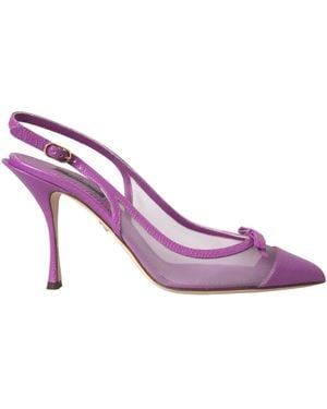 Dolce & Gabbana Leather Mesh High Heels Slingback Shoes - Purple