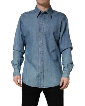 Dolce & Gabbana Blue Cotton Stretch Casual Denim Slim Shirt