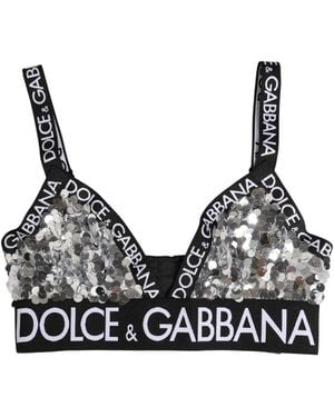 Dolce & Gabbana Silver Sequined Triangle Soft Cup Bra Underwear - Black