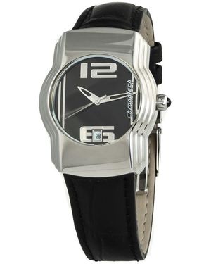 Chronotech Black Leather Watch - Gray